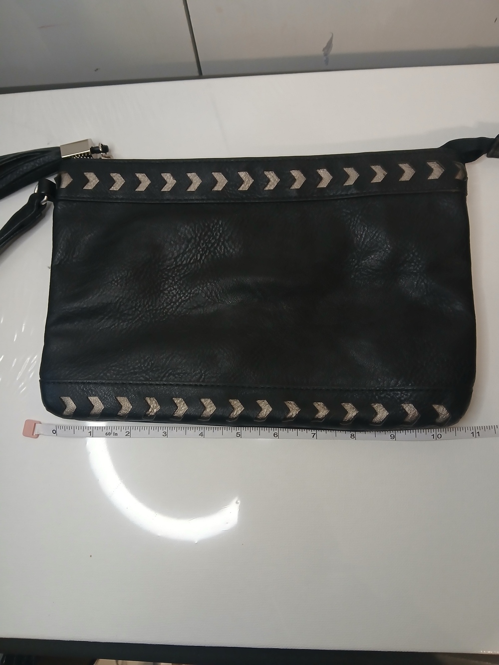 Dolce Vita Black Leather Wristlet Clutch with Tassel